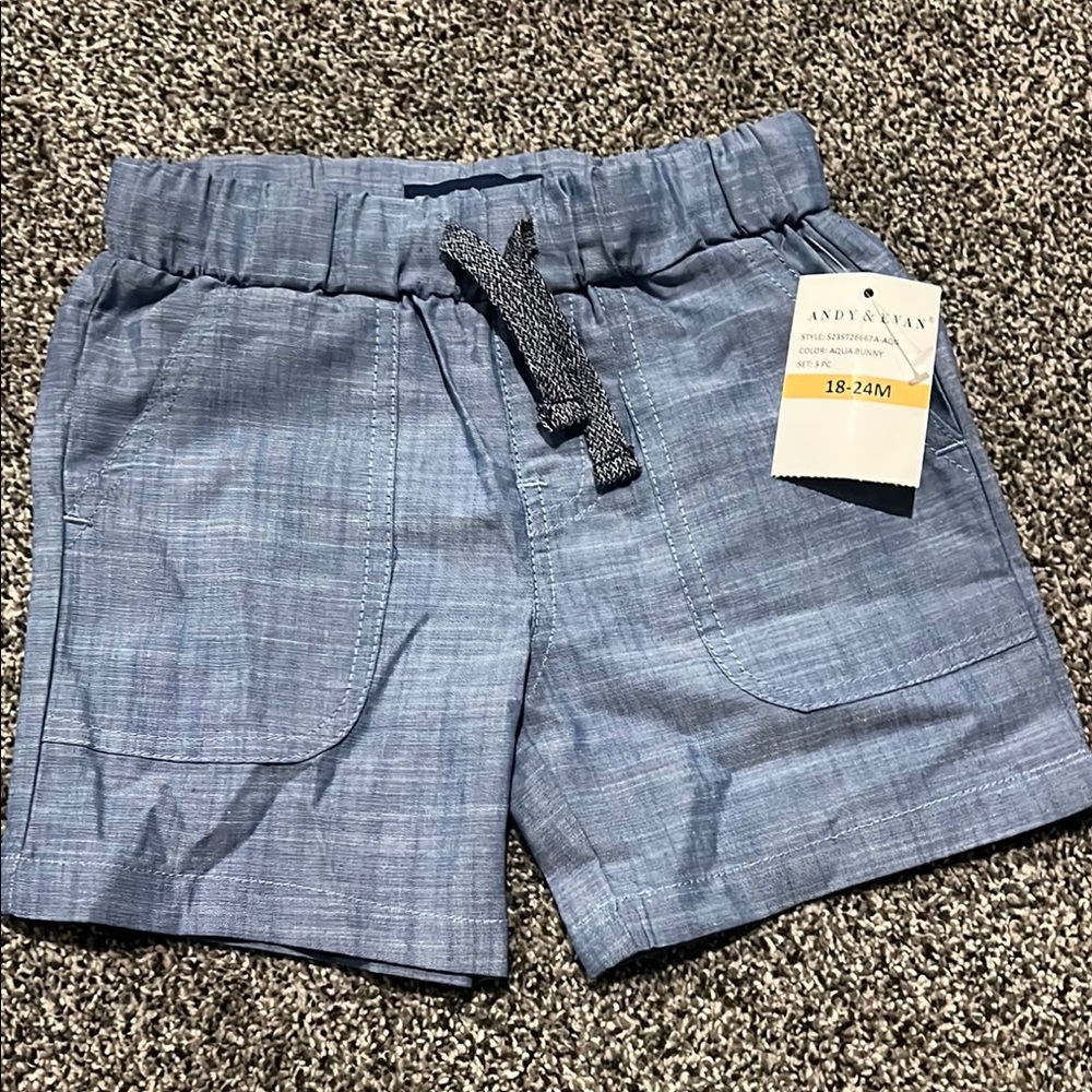 Andy & Evan Gray/Blue Toddler Shorts with Drawstring